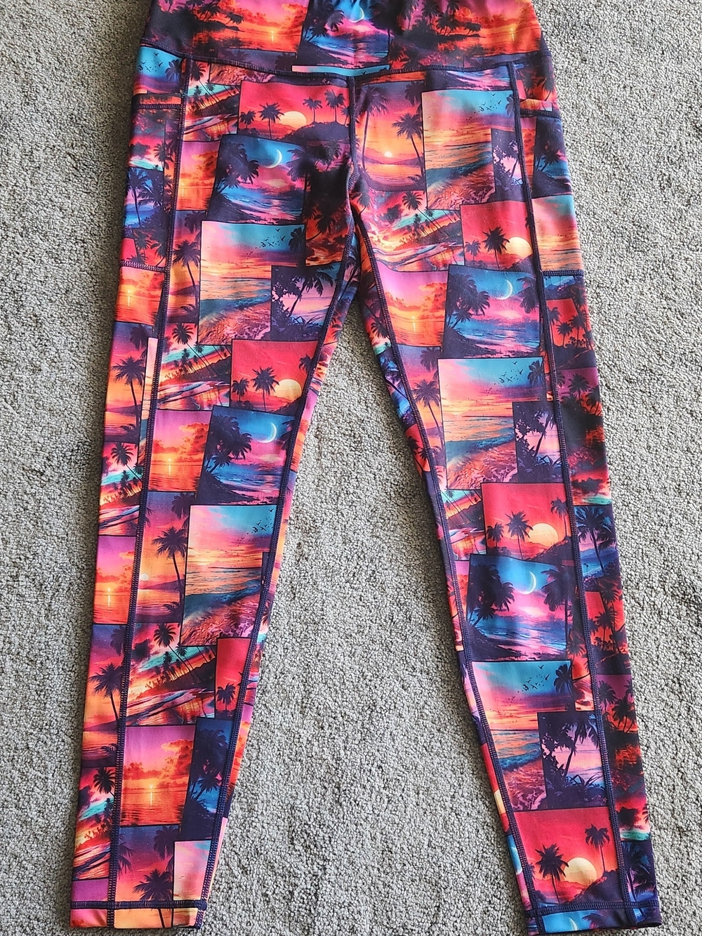 Constantly Varied Gear Tropical Sunset Patchwork Leggings in Orange, Pink & Blue - Picture 1 of 2